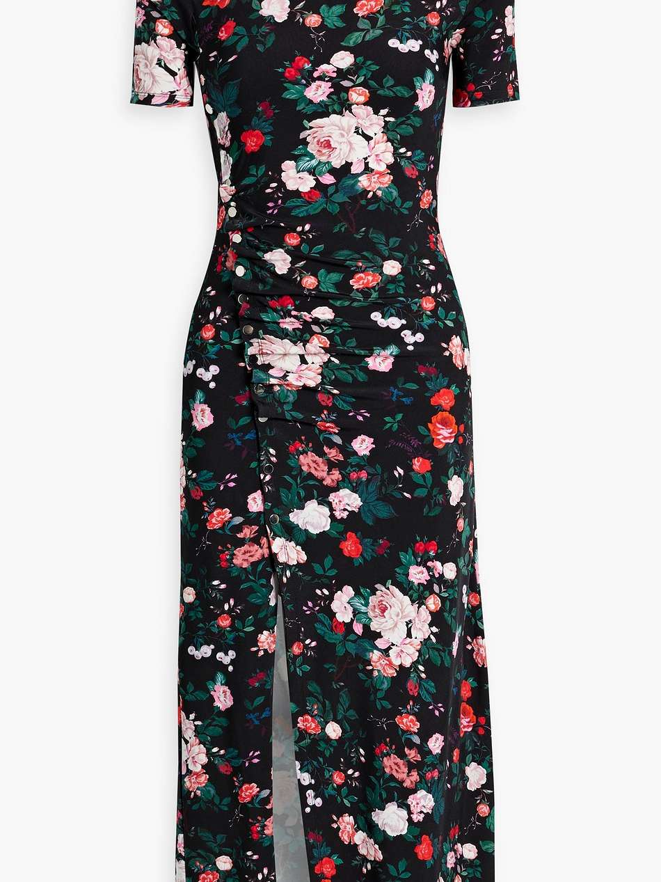 snap-detailed floral-print stretch-jersey midi dress