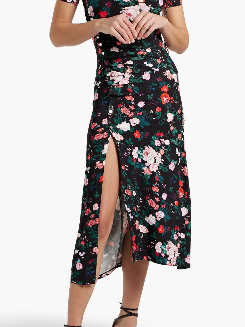 snap-detailed floral-print stretch-jersey midi dress