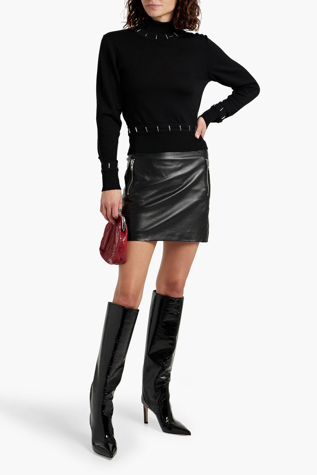 RABANNE Embellished wool and silk-blend turtleneck sweater