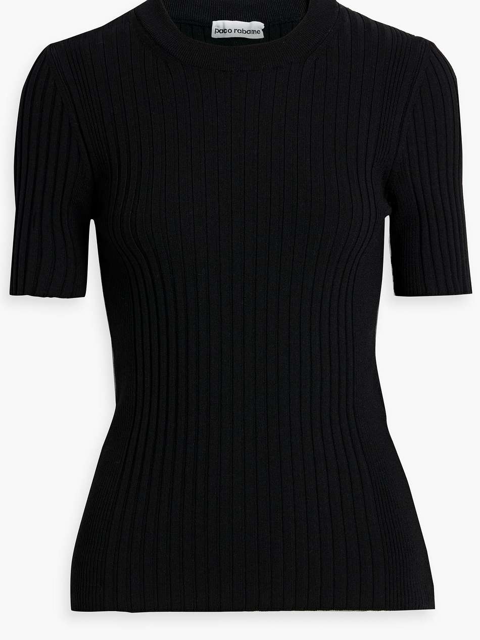 snap-detailed ribbed wool-blend top