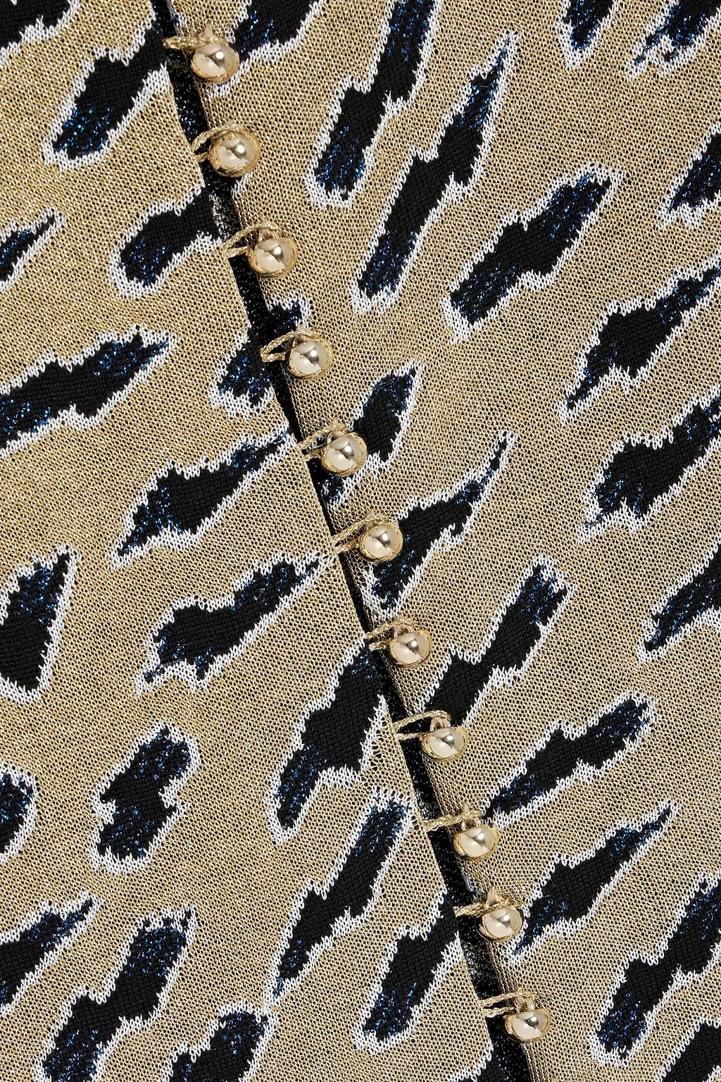 RABANNE Cropped metallic jacquard-knit cardigan