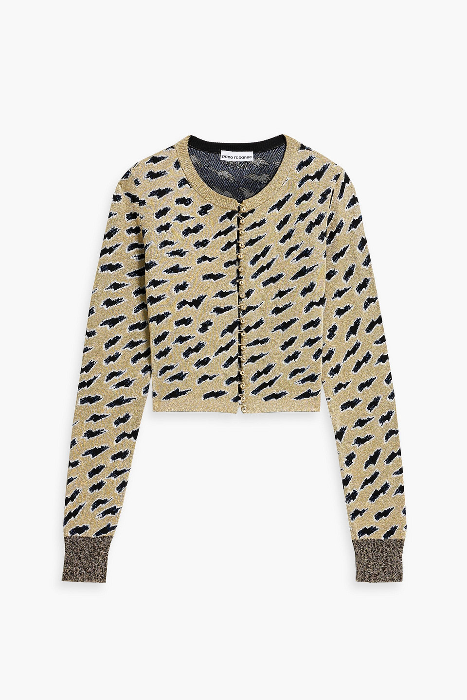 Rabanne Cropped Metallic Jacquard-knit Cardigan In Gold