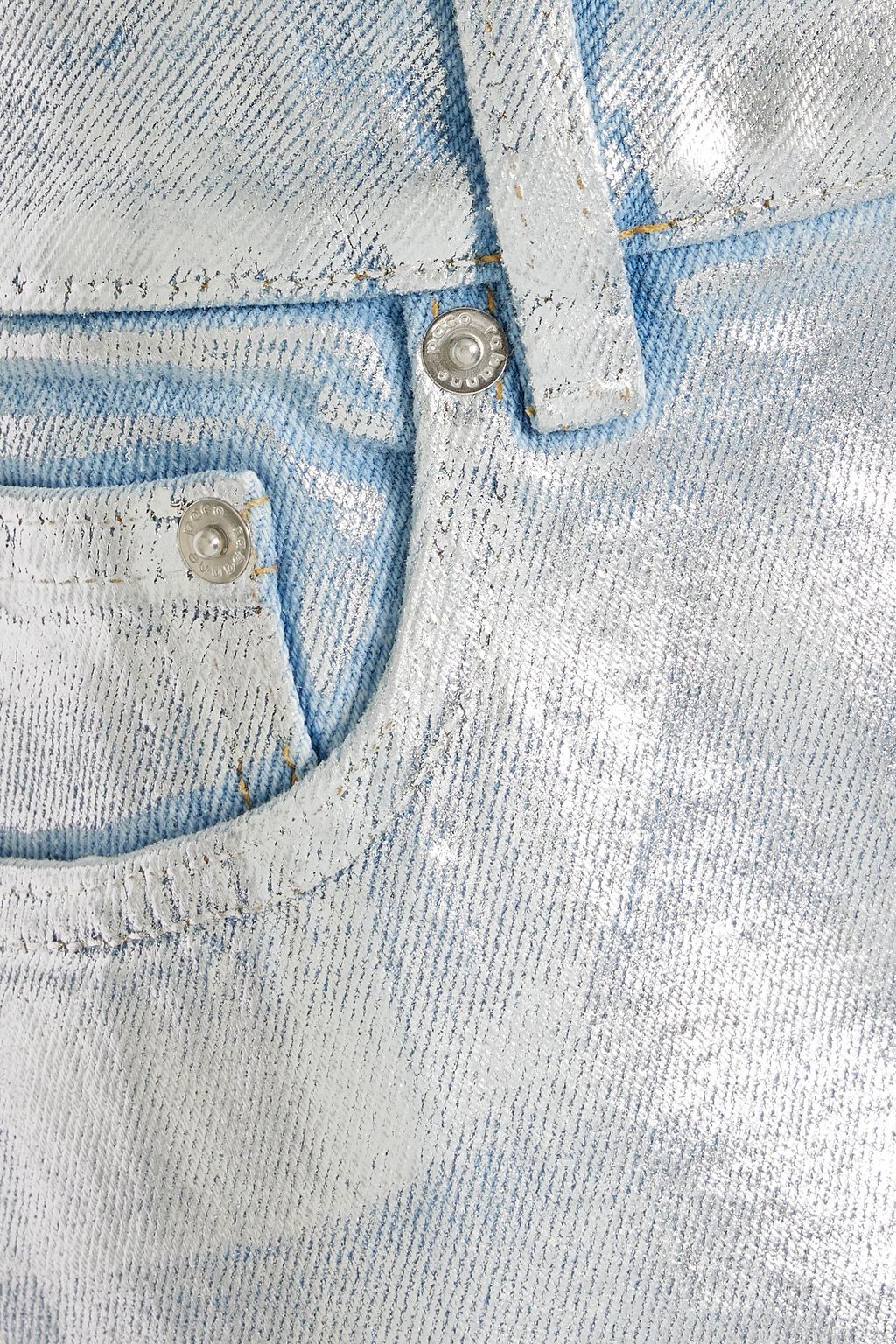 RABANNE Coated metallic denim mini skirt