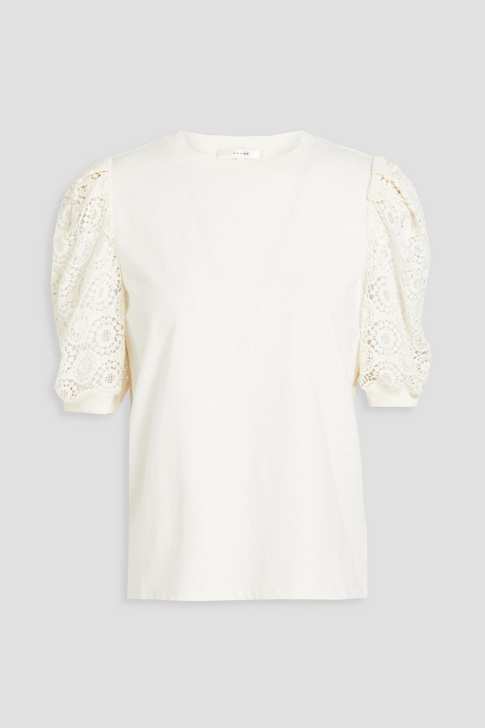 Frame Frankie Crocheted Lace And Cotton-jersey Top In Creme