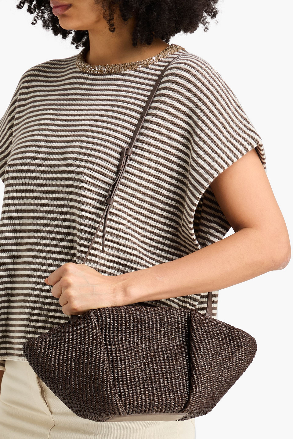  Brunello Cucinelli - Pleated Faux Straw Shoulder Bag - Brown - Onesize 