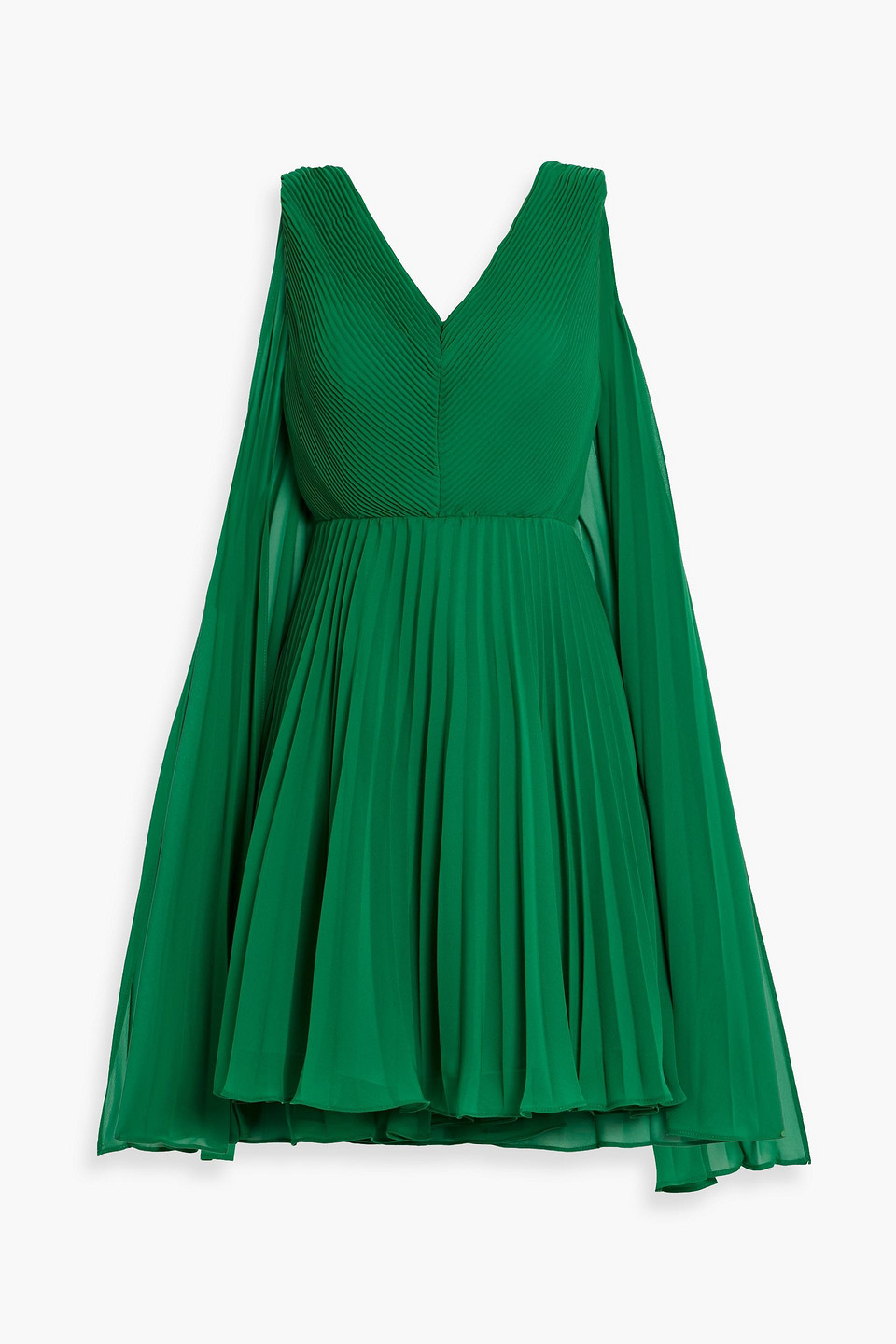 Cape-effect pleated chiffon mini dress