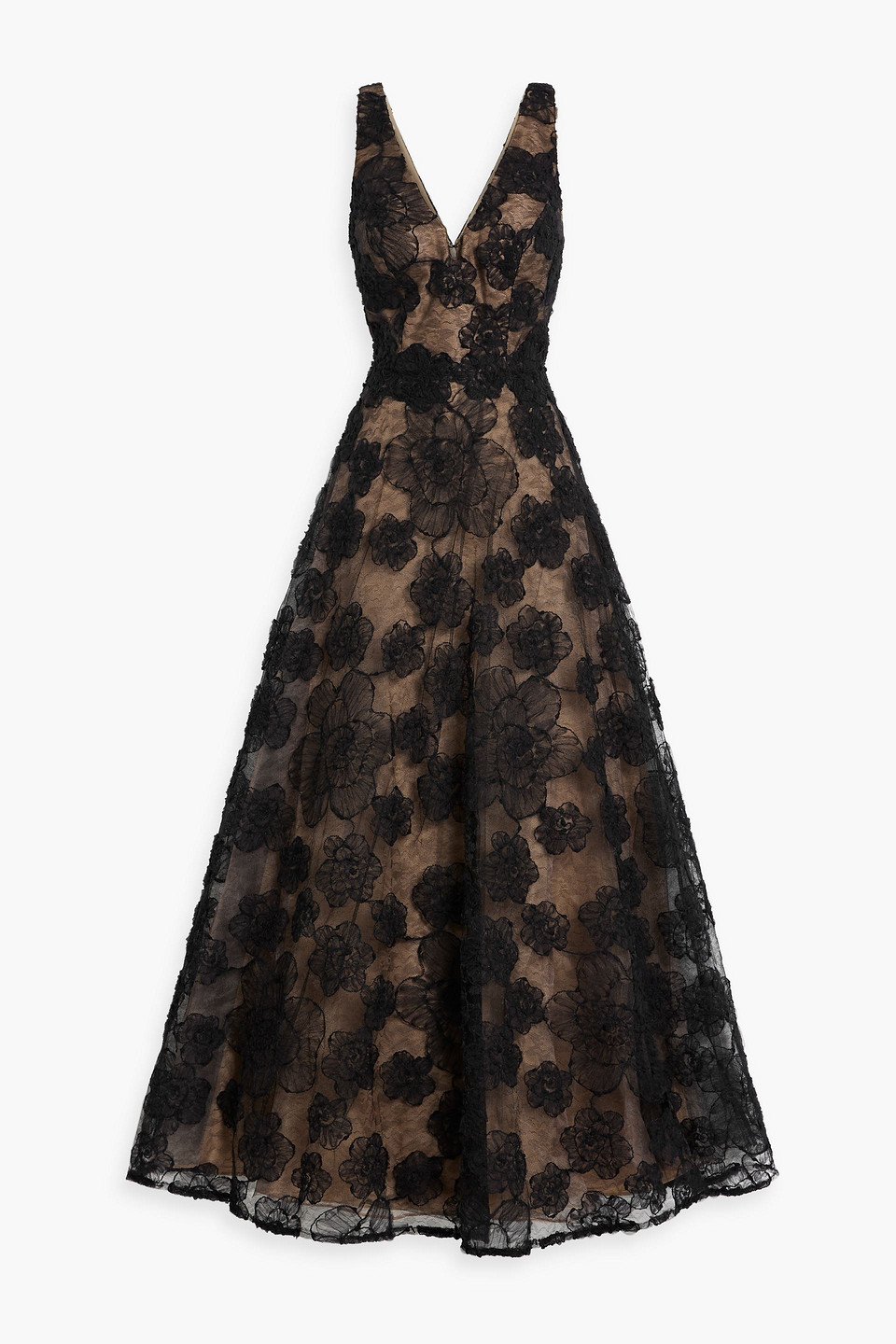 Zac Posen Embroidered Tulle Gown In Black