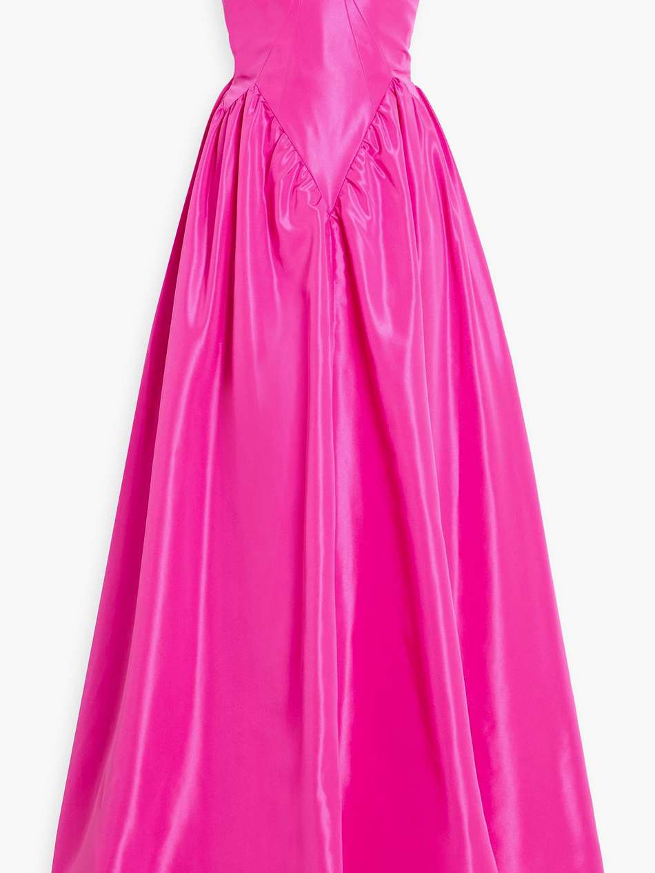 strapless gathered taffeta gown