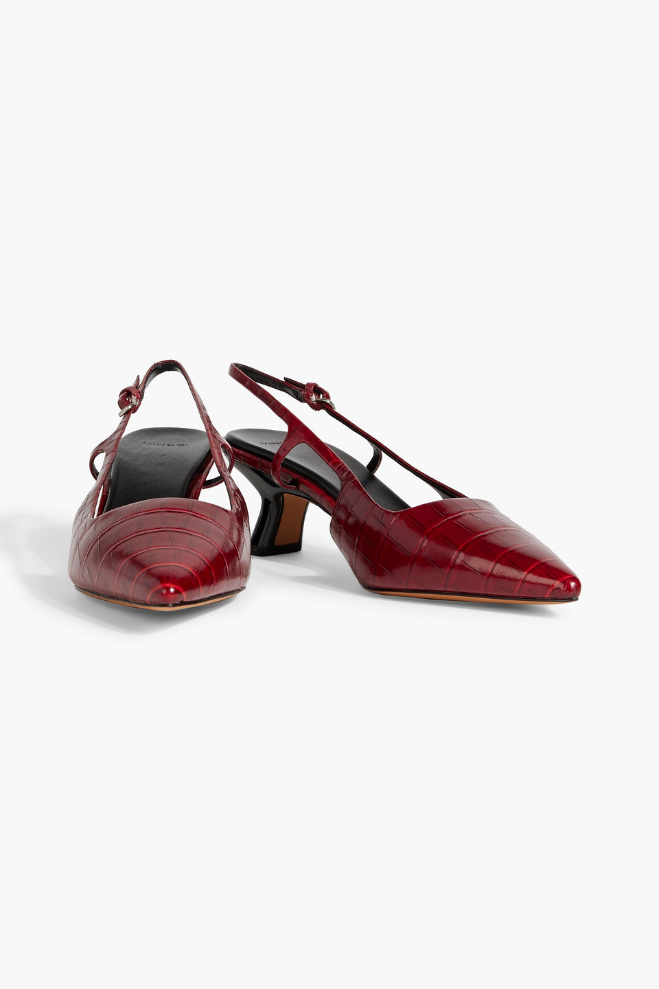 Vince Bianca Croco Kitten Slingback Pumps In Claret