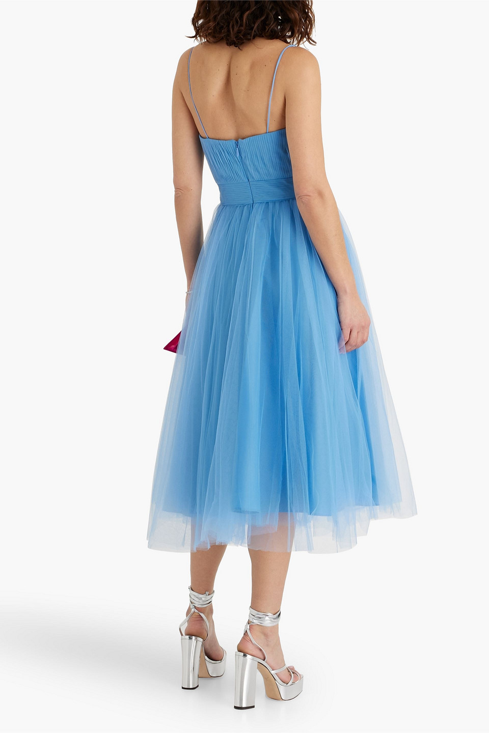 ZAC POSEN GATHERED TULLE MIDI DRESS
