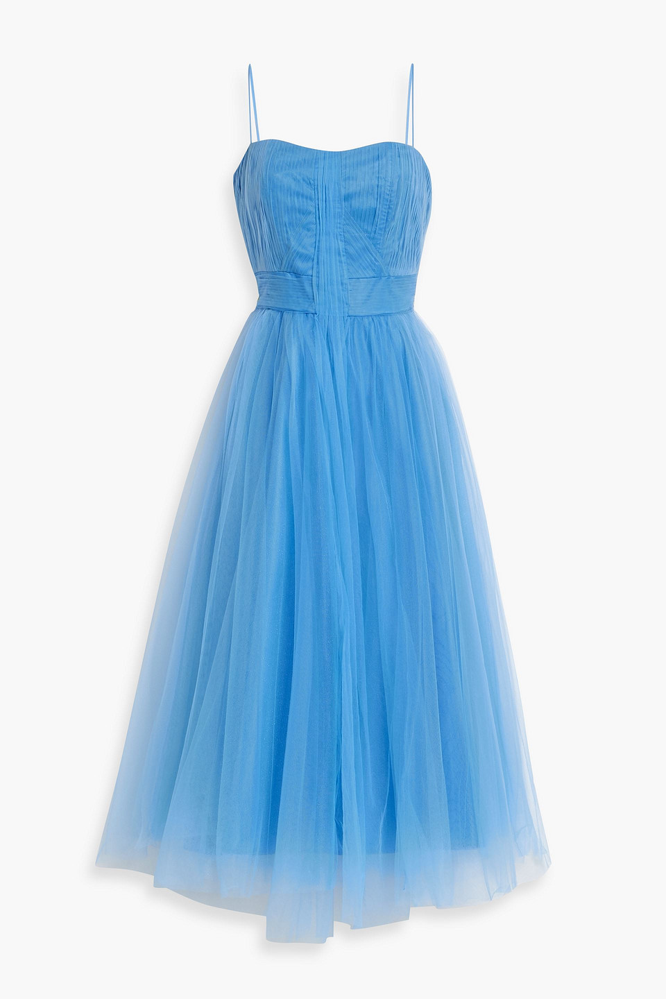 Zac Posen Gathered Tulle Midi Dress In Light Blue