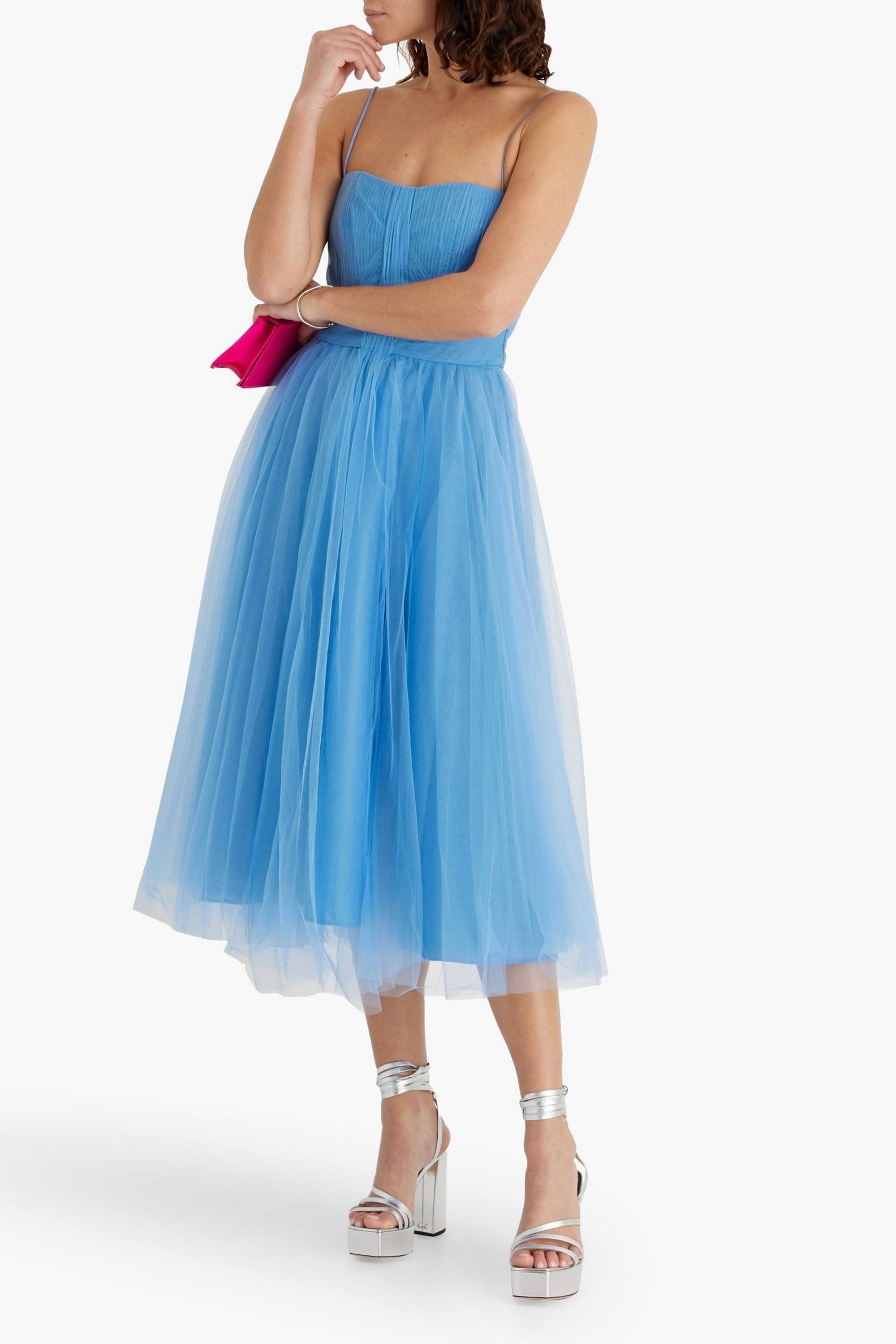 ZAC POSEN Gathered tulle midi dress