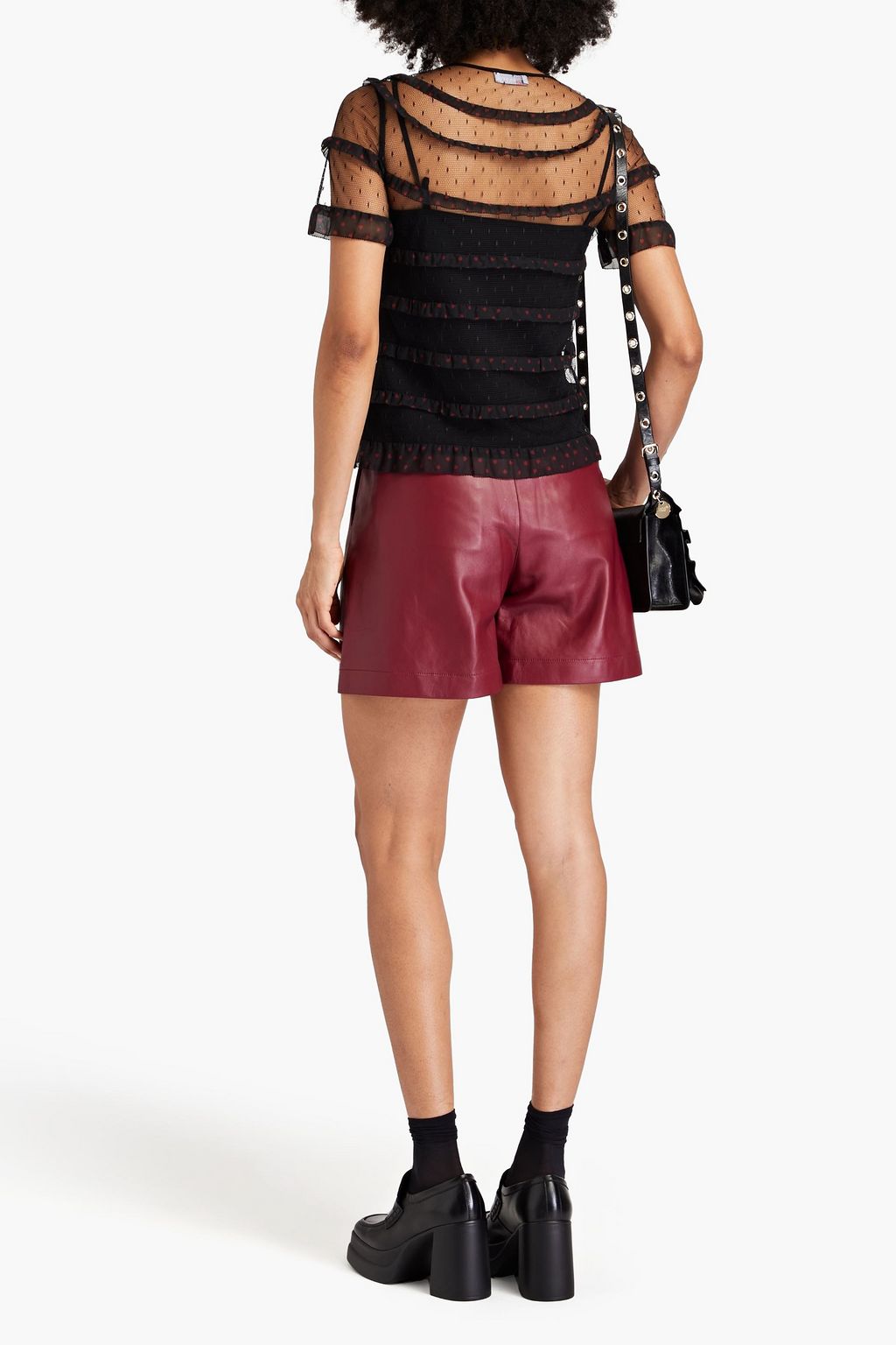 REDVALENTINO Pleated leather shorts