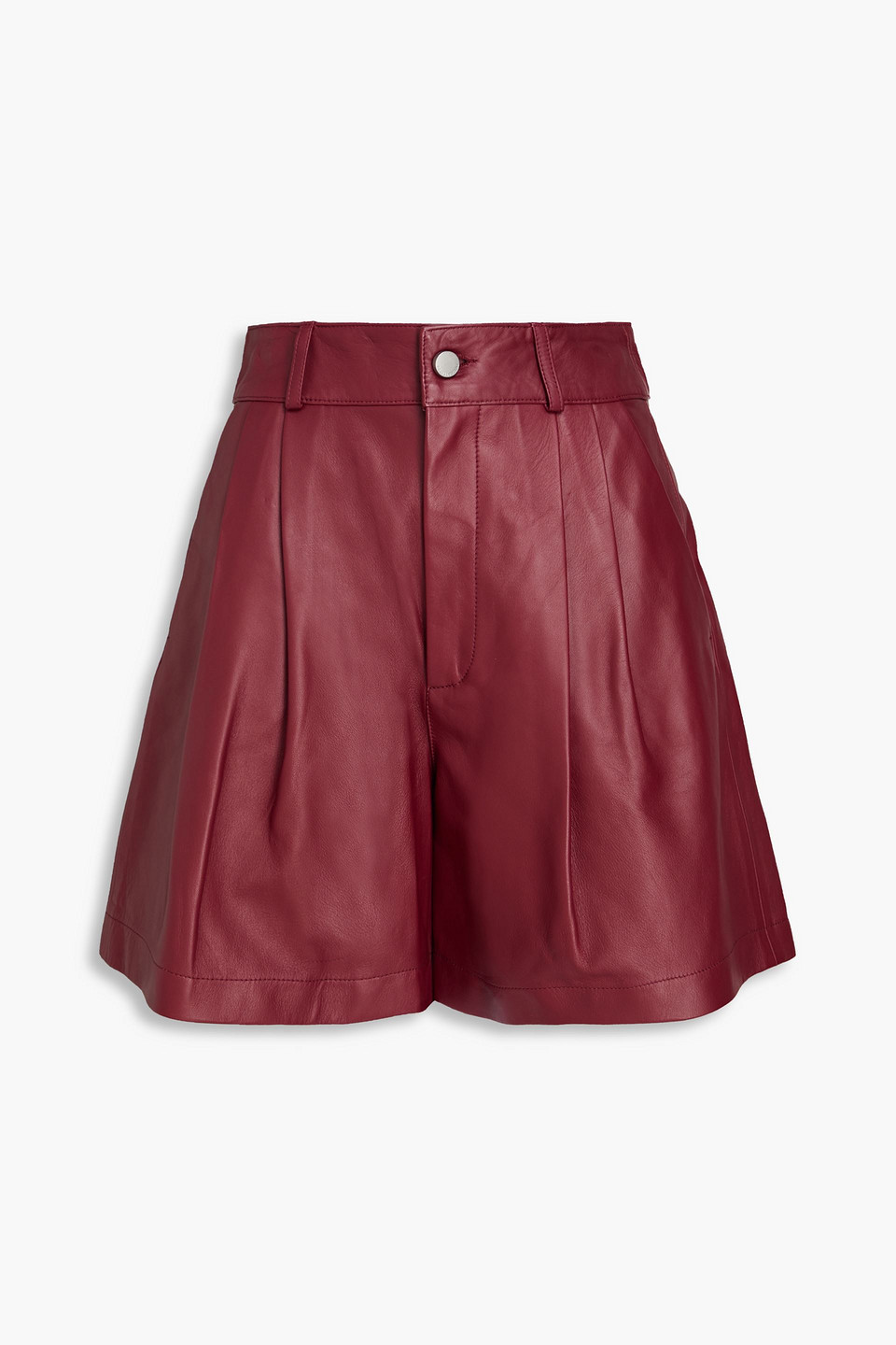 Red Valentino Pleated Leather Shorts In Red