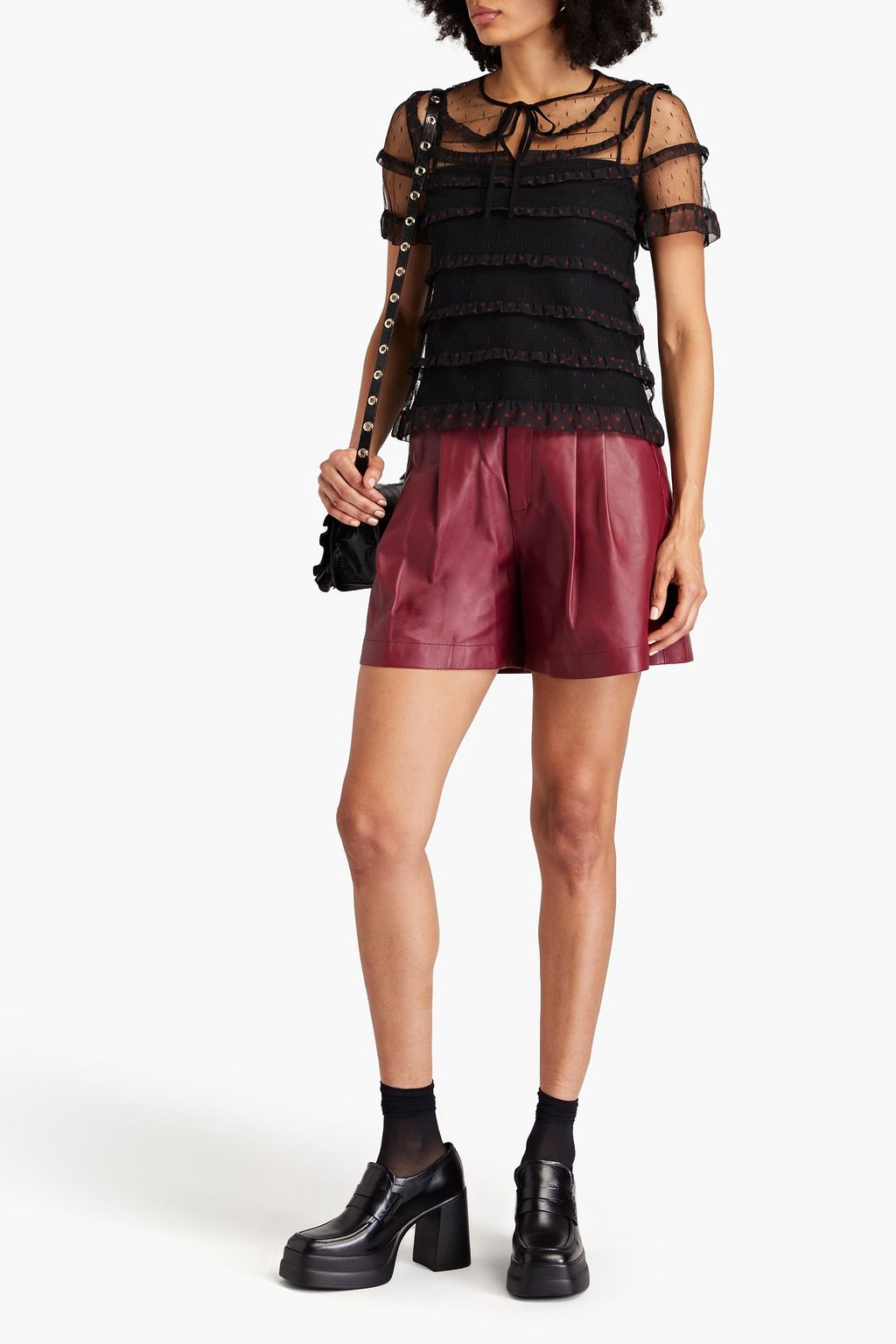 REDVALENTINO Pleated leather shorts