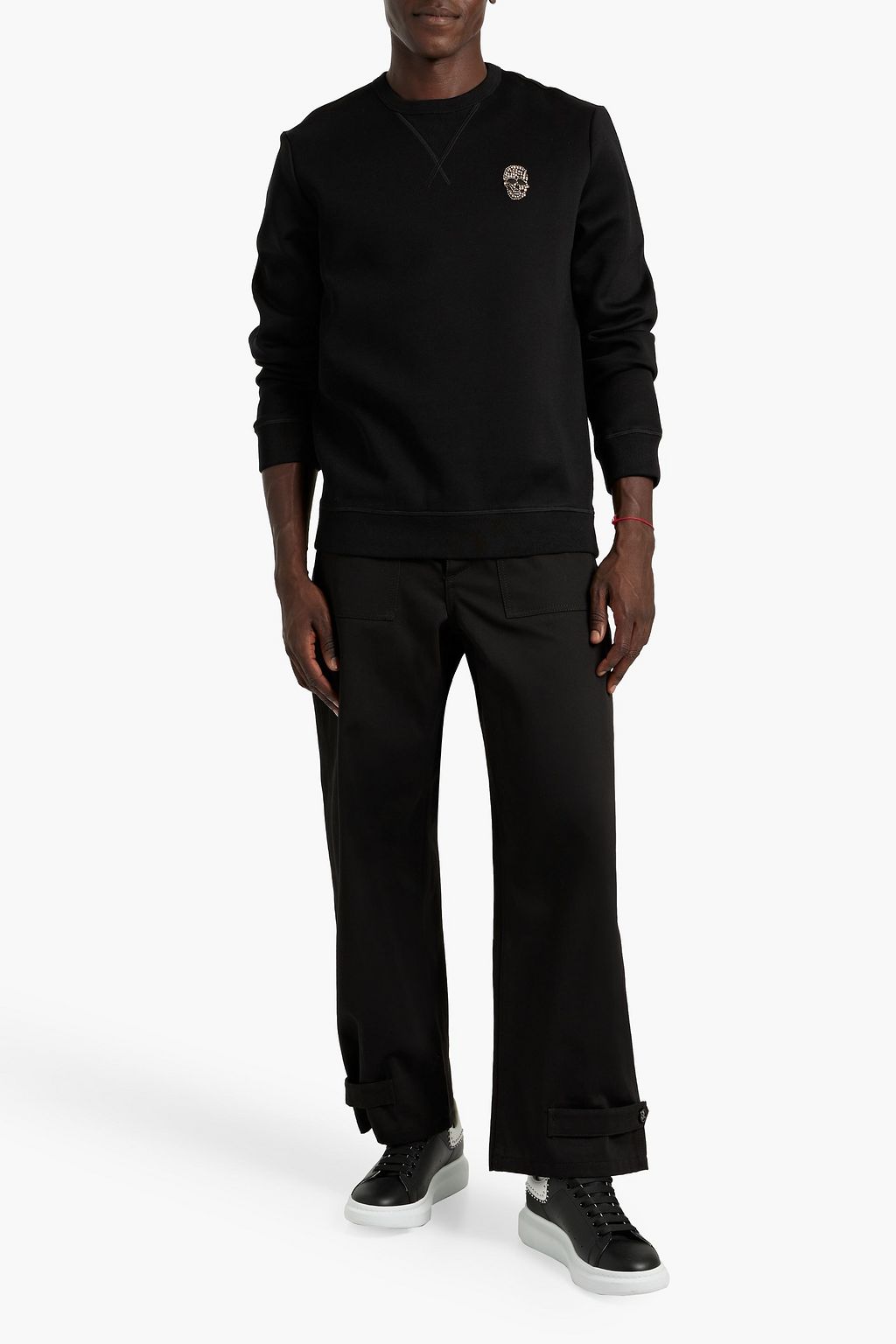 MCQUEEN Crystal-embellished cotton-blend jersey sweatshirt