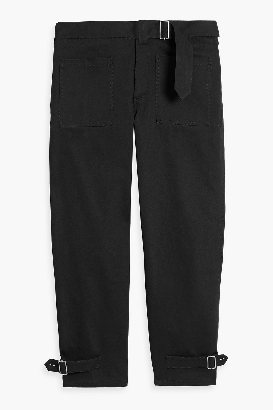 Alexander Mcqueen Belted Cotton-twill Pants In Black