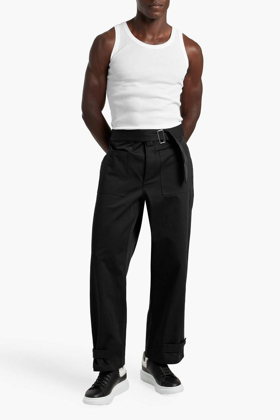 Alexander Mcqueen Belted Cotton-twill Pants In Black