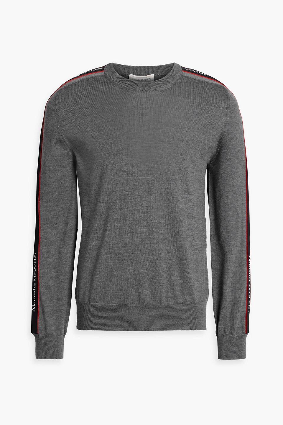 Alexander Mcqueen Jacquard-trimmed Wool Sweater In Anthracite