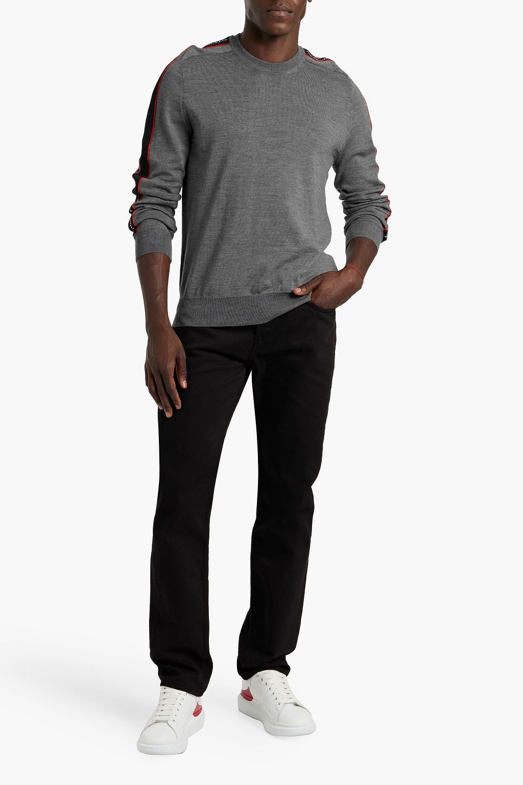 MCQUEEN Jacquard-trimmed wool sweater