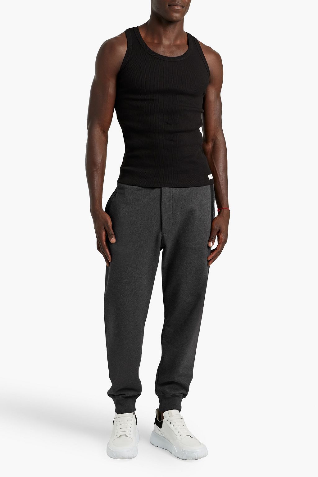 MCQUEEN Jacquard-trimmed French cotton-terry sweatpants