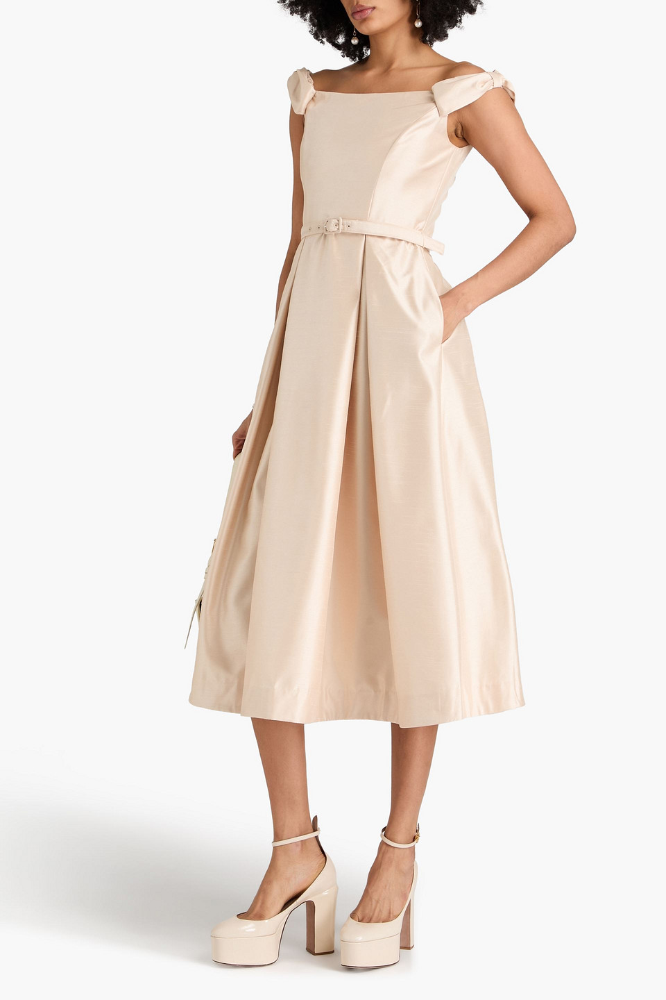 Nicholas Kaden Schulterfreies Midikleid Aus Taft In Creme