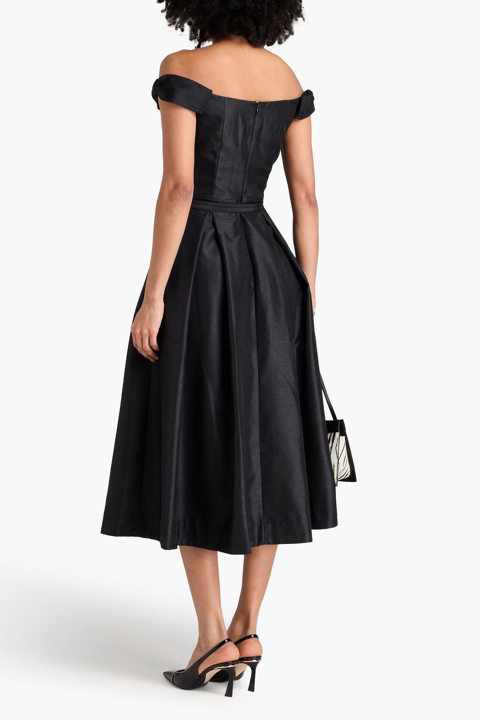 Nicholas Kaden Schulterfreies Midikleid Aus Taft In Schwarz