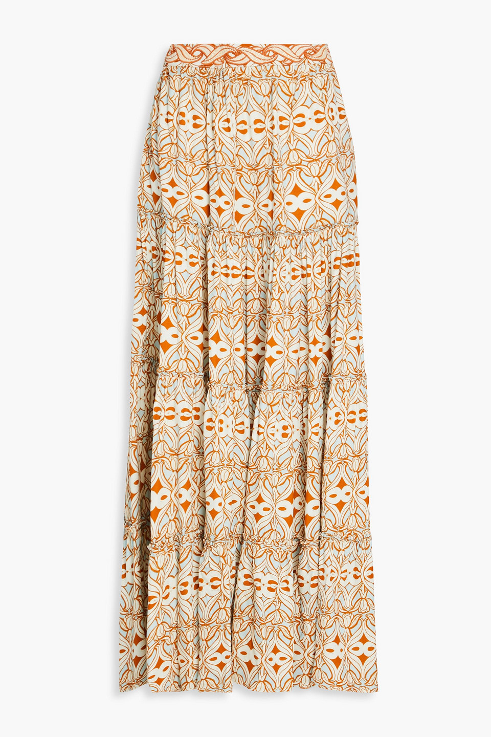 Agua By Agua Bendita Tiered Printed Twill Maxi Skirt In Neutral