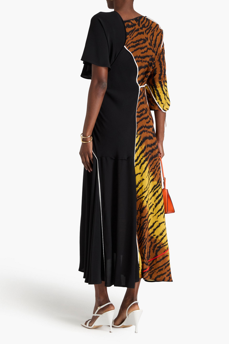 Victoria Beckham Asymmetric Silk Midi Dress In Animal Print