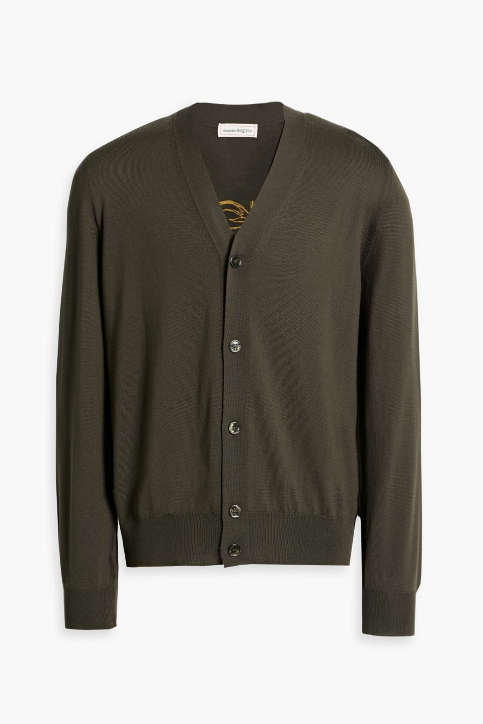 Alexander Mcqueen Embroidered Knitted Cardigan In Army Green