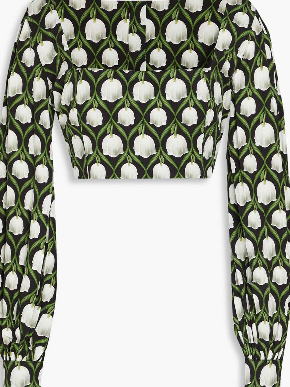 pera cropped floral-print twill top