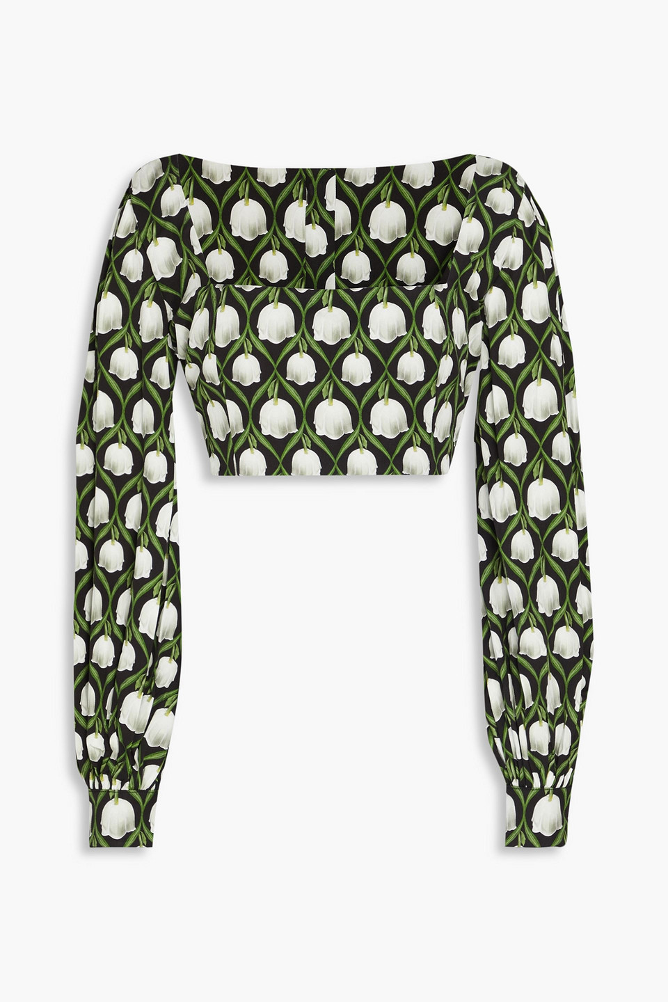 Agua by Agua Bendita - Pera cropped floral-print twill top - Black - M