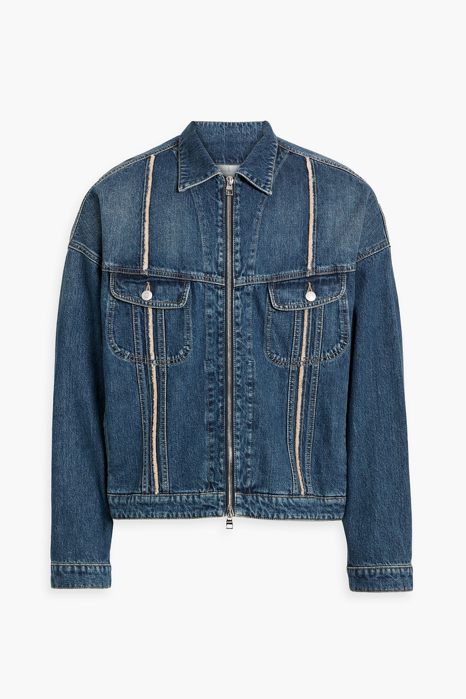 Alexander Mcqueen Frayed Denim Jacket In Mid Denim