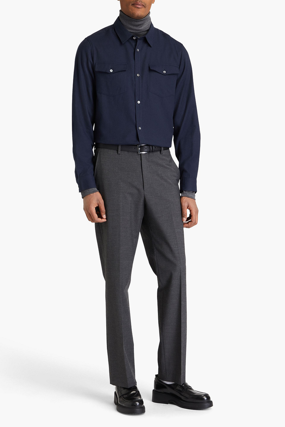 Frame Double Pocket Wool Blend Shirt Dark Navy In Navy