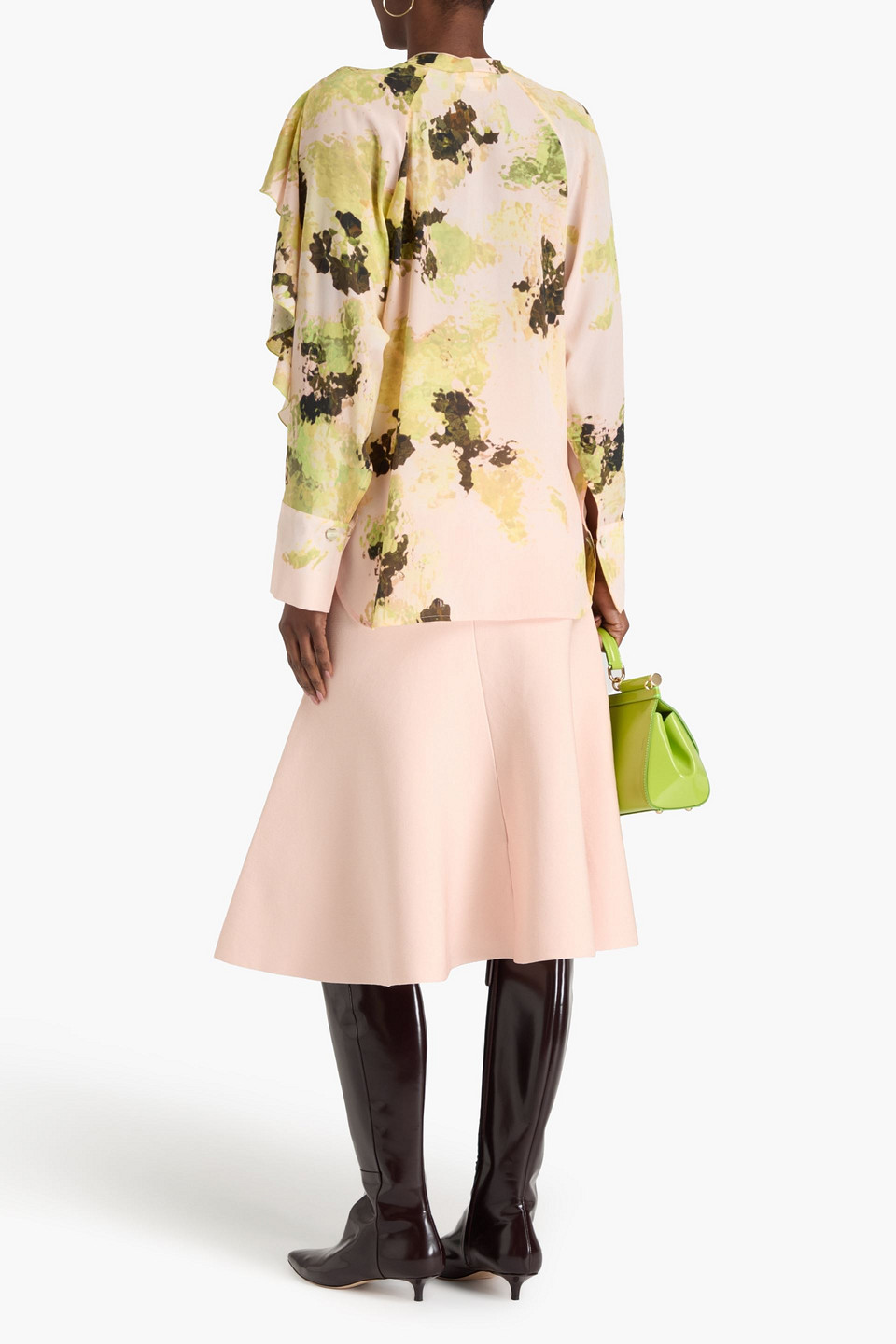 VICTORIA BECKHAM RUFFLED PRINTED SILK CREPE DE CHINE BLOUSE 