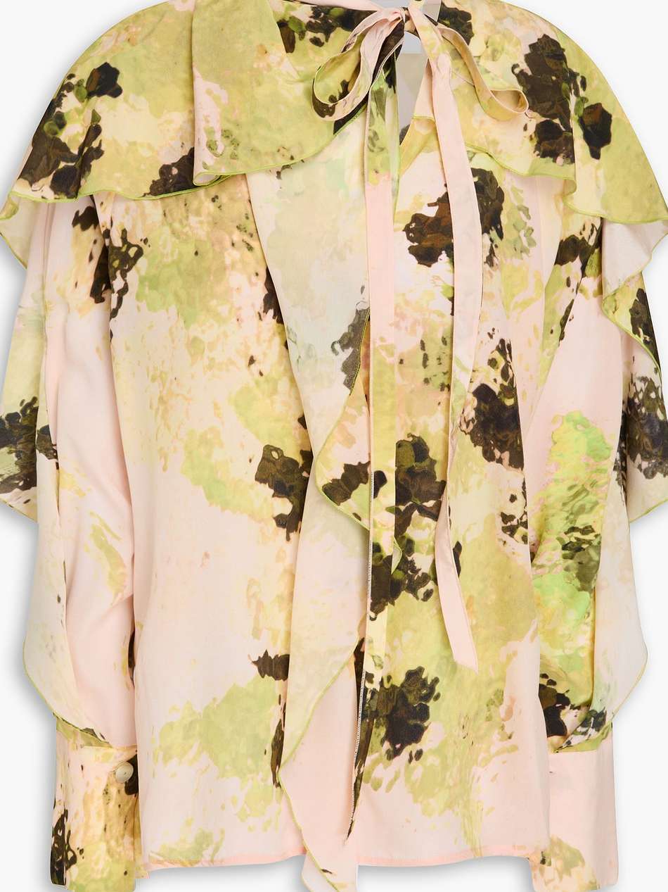 ruffled printed silk crepe de chine blouse