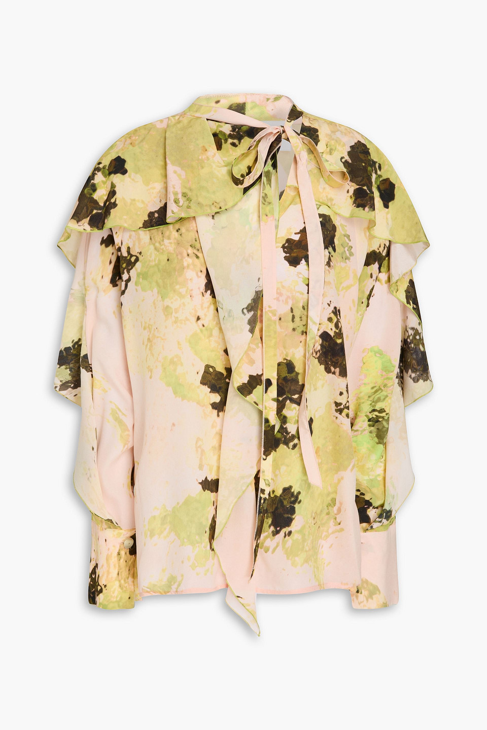 Victoria Beckham Ruffled Printed Silk Crepe De Chine Blouse In Pastel Pink