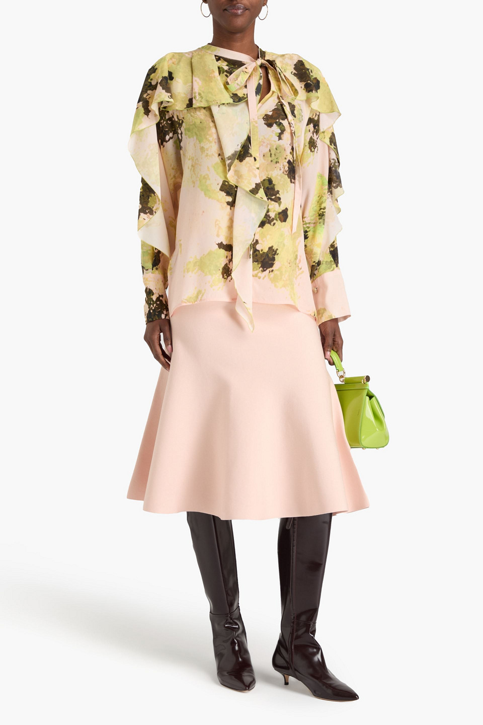 VICTORIA BECKHAM RUFFLED PRINTED SILK CREPE DE CHINE BLOUSE 