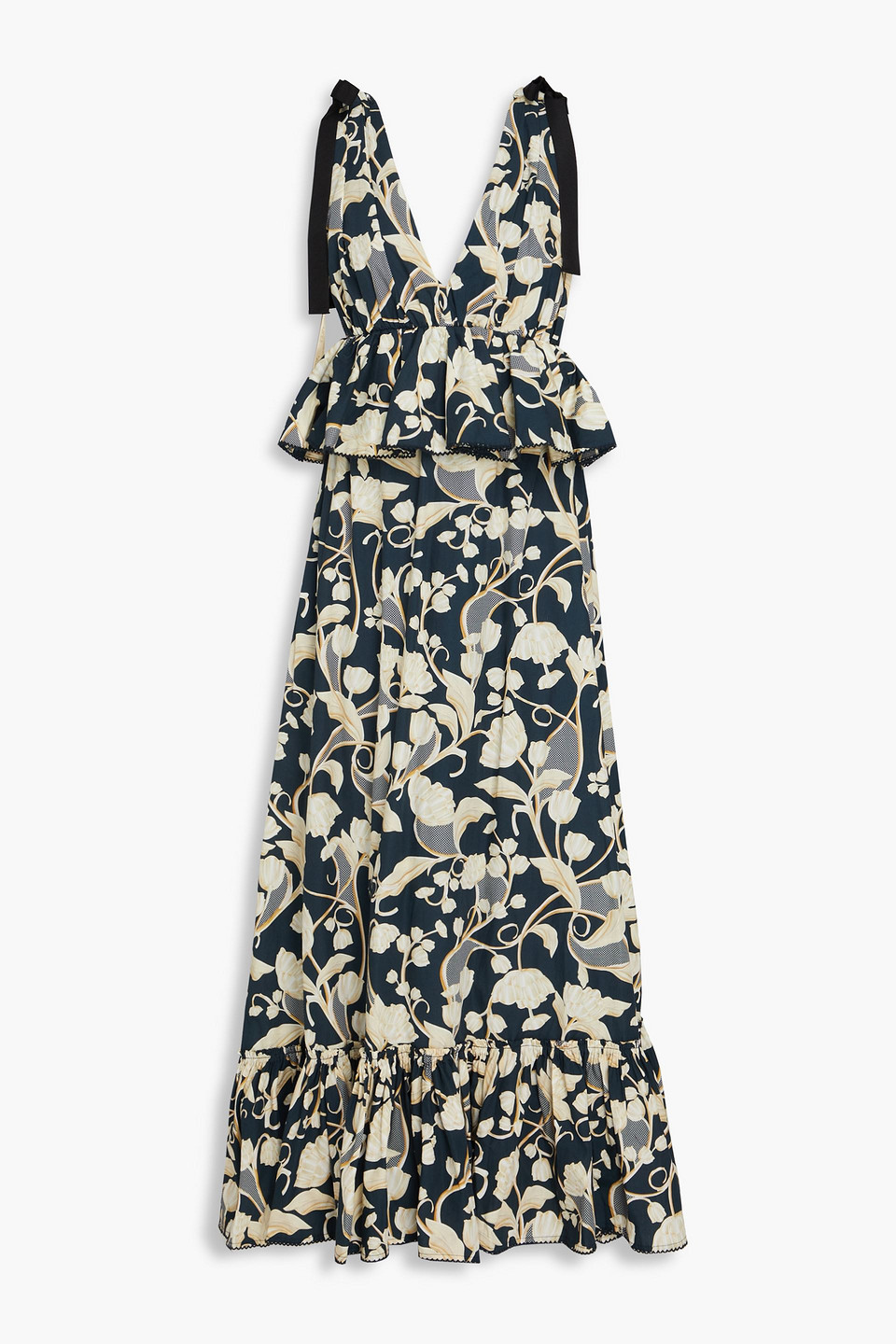 Agua By Agua Bendita Infinito Ruffled Floral-print Cotton-poplin Maxi Dress In Storm Blue