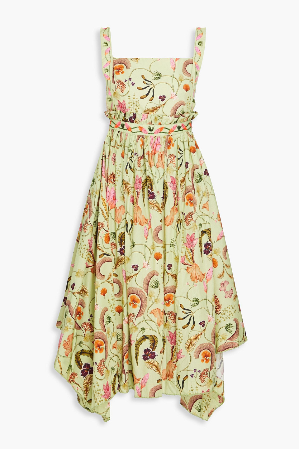 Agua By Agua Bendita Lunatus Habitat Embroidered Cotton Midi Dress In Light Green