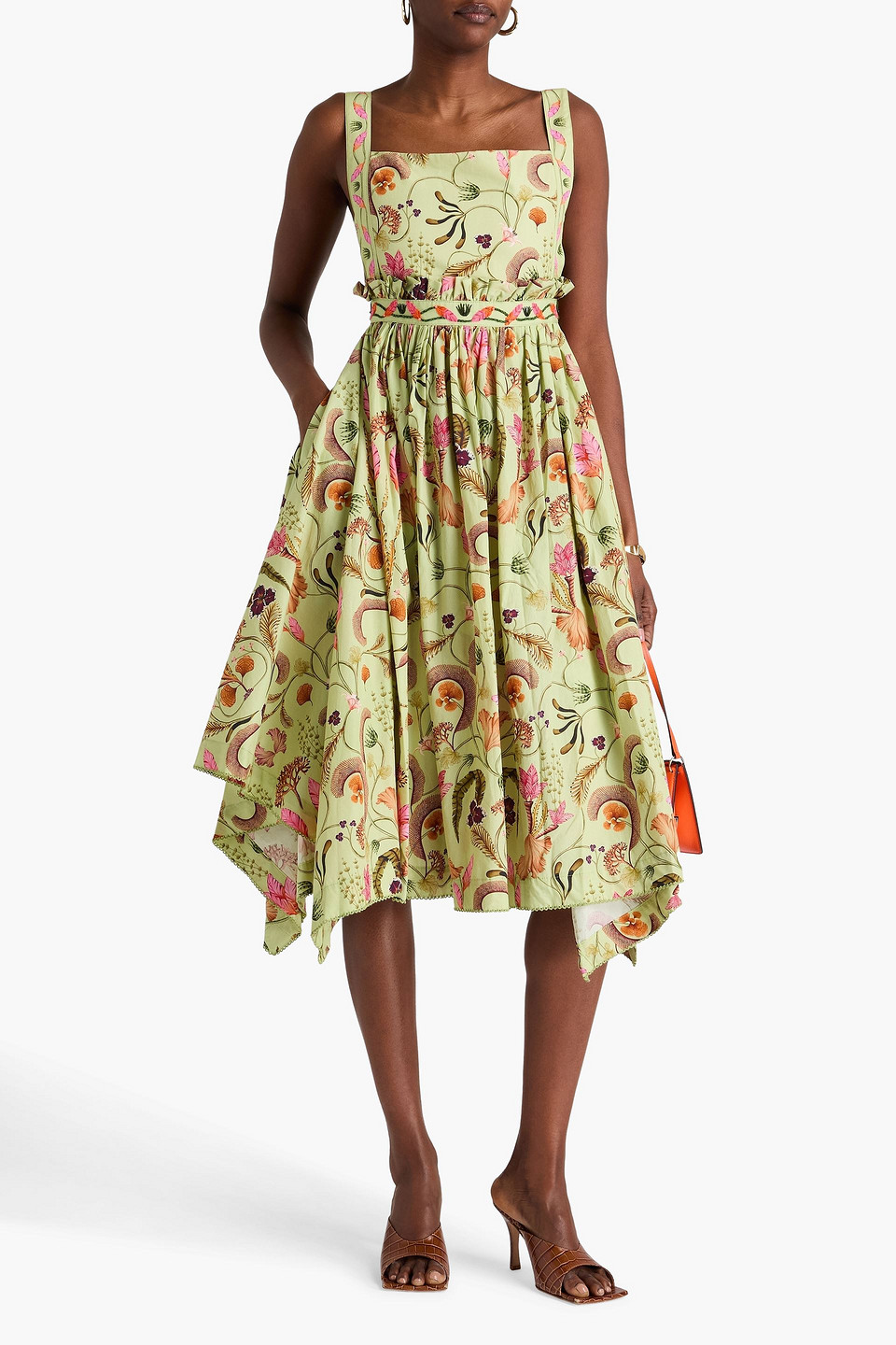 Agua By Agua Bendita Lunatus Habitat Embroidered Cotton Midi Dress In Light Green