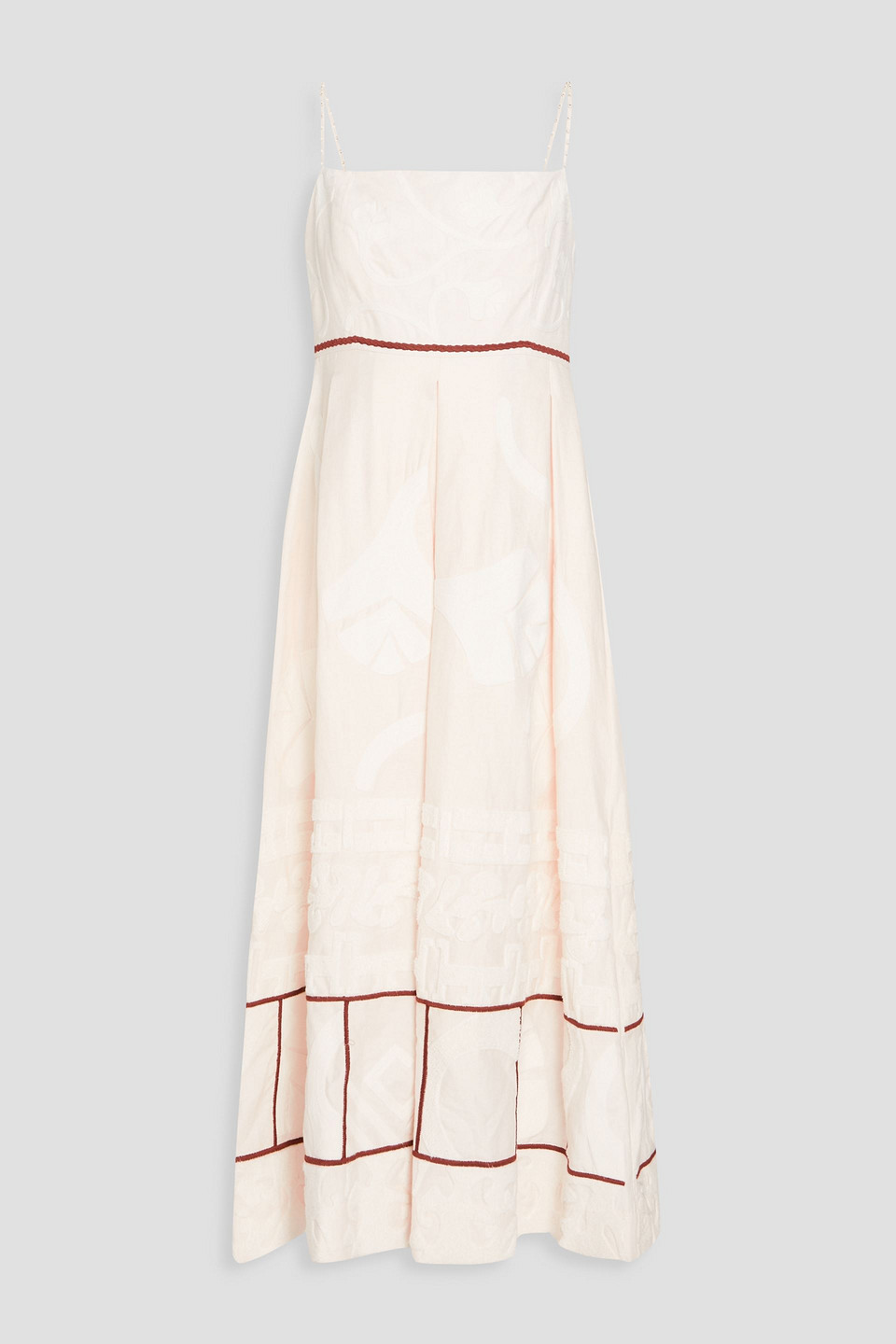 Agua By Agua Bendita Quimbaya Embellished Pleated Linen Midi Dress In Neutral