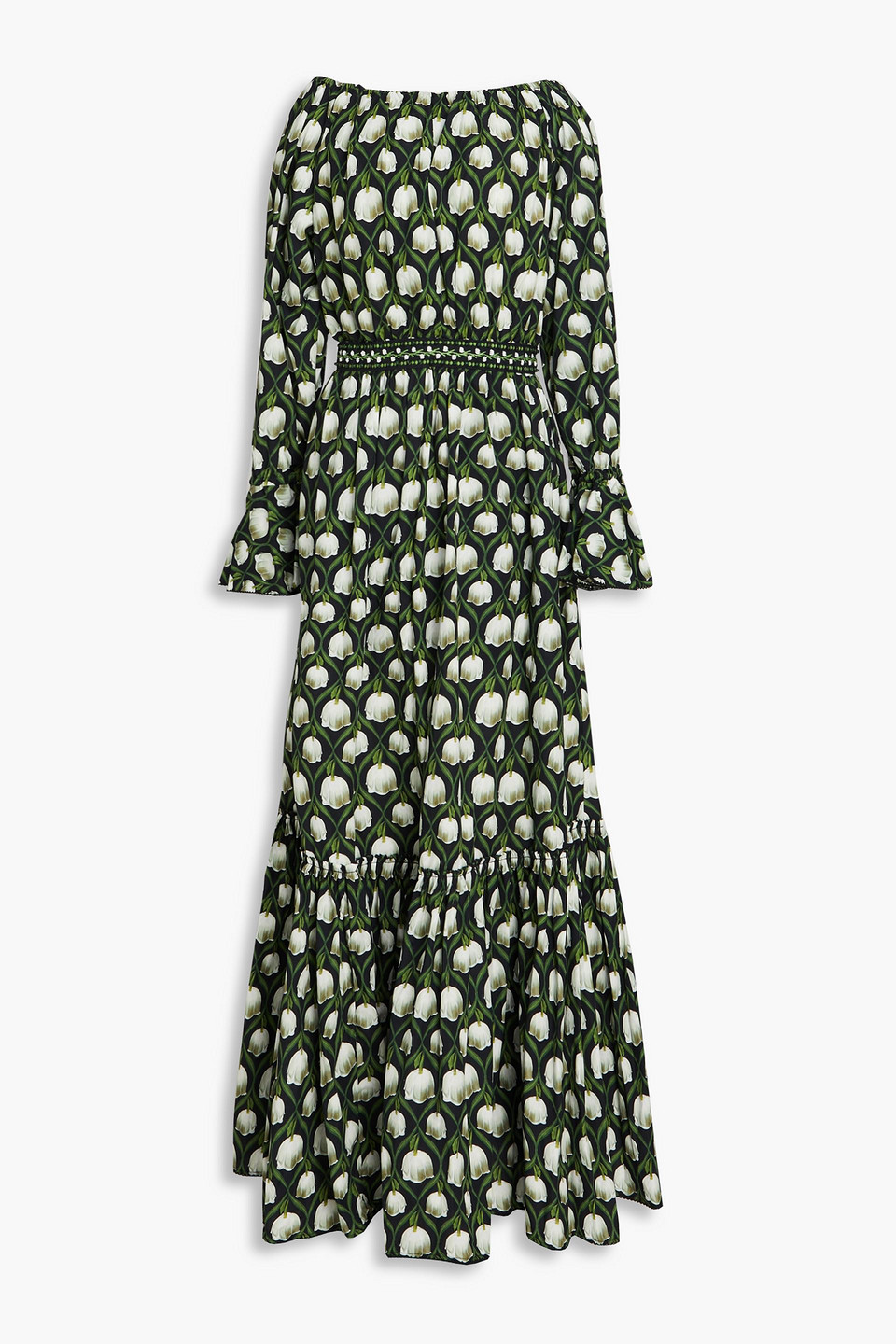 Agua By Agua Bendita Almendra Ruffled Floral-print Cotton Maxi Dress In Black