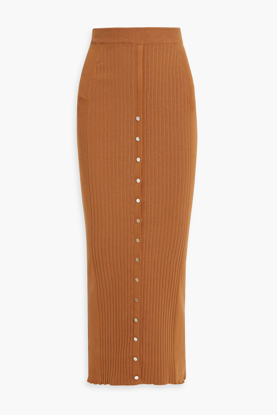 Rabanne Ribbed Cotton-blend Maxi Skirt In Tan