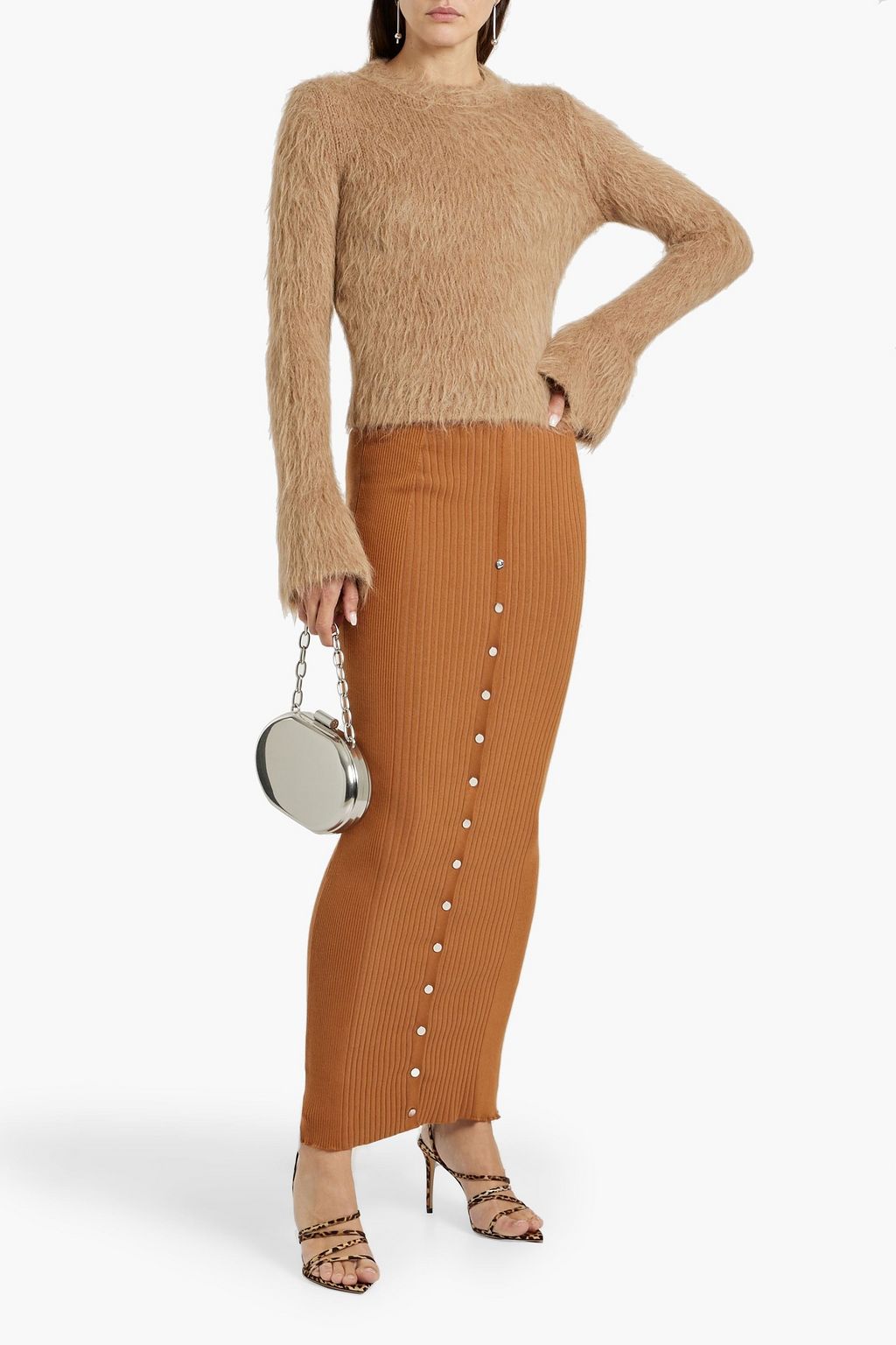 RABANNE Ribbed cotton-blend maxi skirt