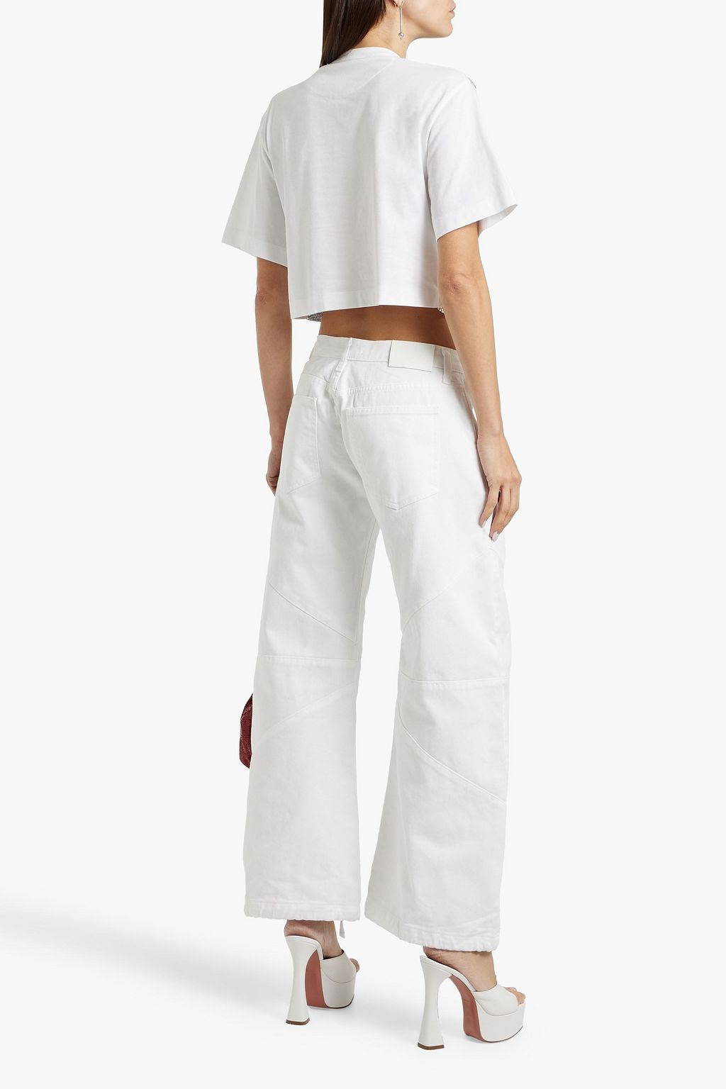 RABANNE Cropped cotton-jersey and chainmail T-shirt