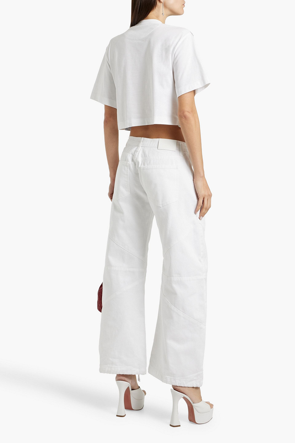 Rabanne Cropped Cotton-jersey And Chainmail T-shirt In White