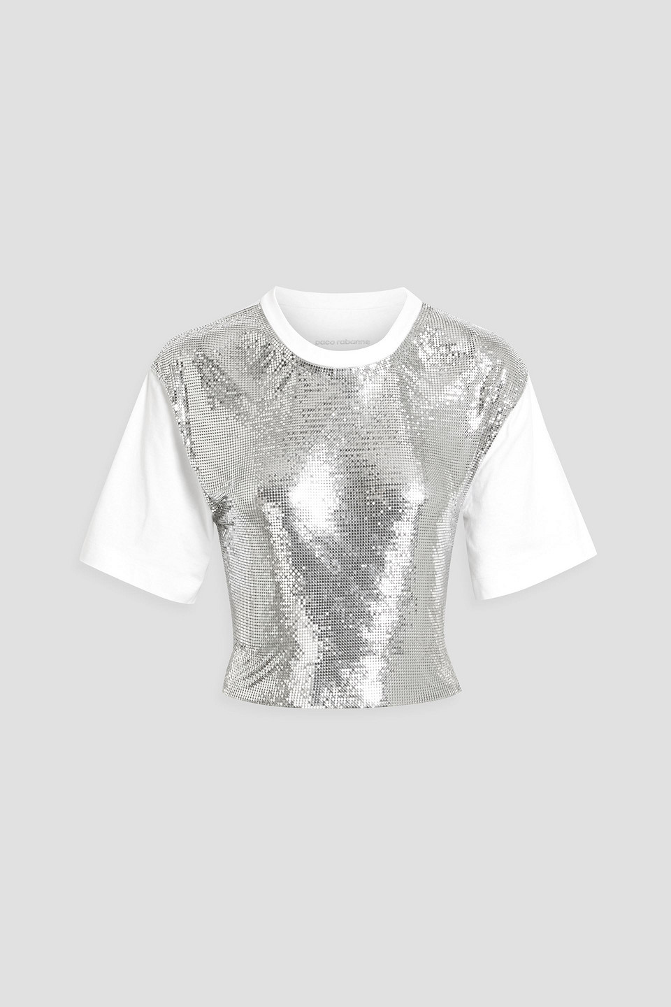 Rabanne Cropped Cotton-jersey And Chainmail T-shirt In White