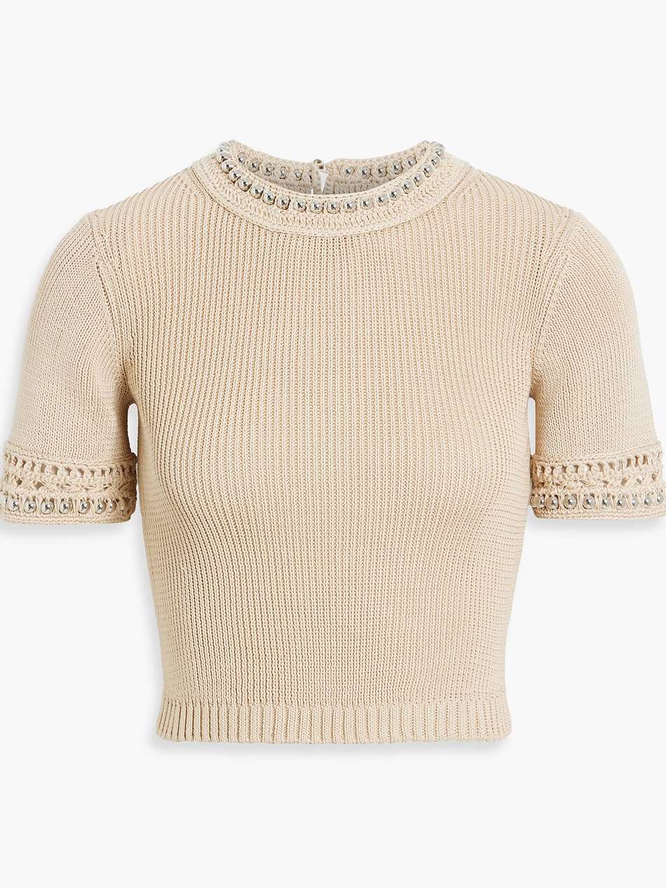 cropped bead-embellished cotton top