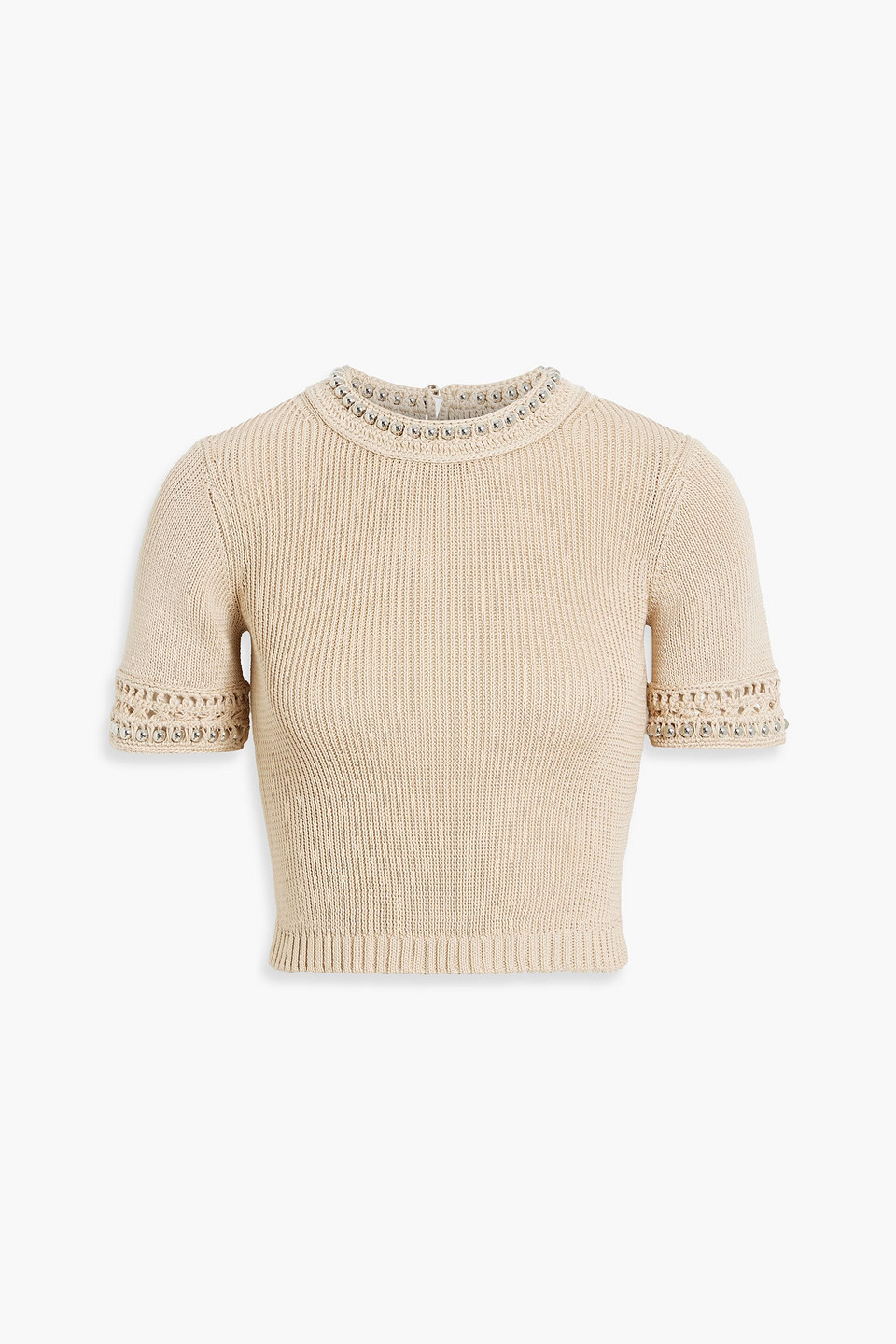 Rabanne Cropped Bead-embellished Cotton Top In Beige